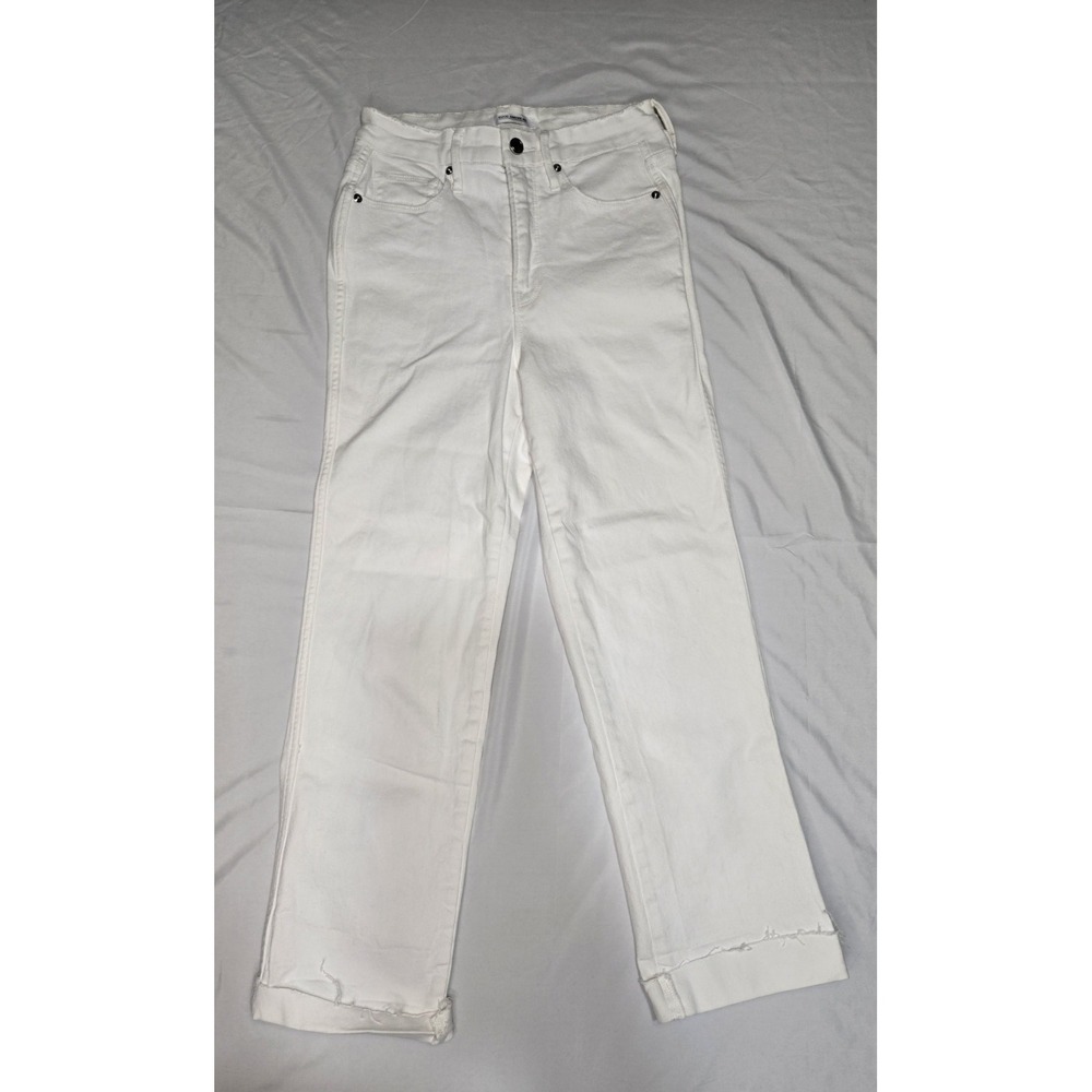 Good American Good Curvy Denim Jeans White 4/27 Stretch Raw Hem Swe‎ Pics